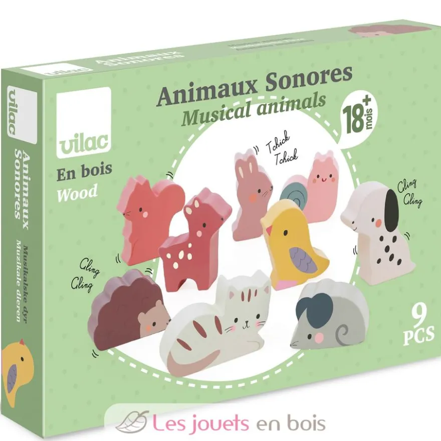 Animaux familiers sonores en bois - Vilac