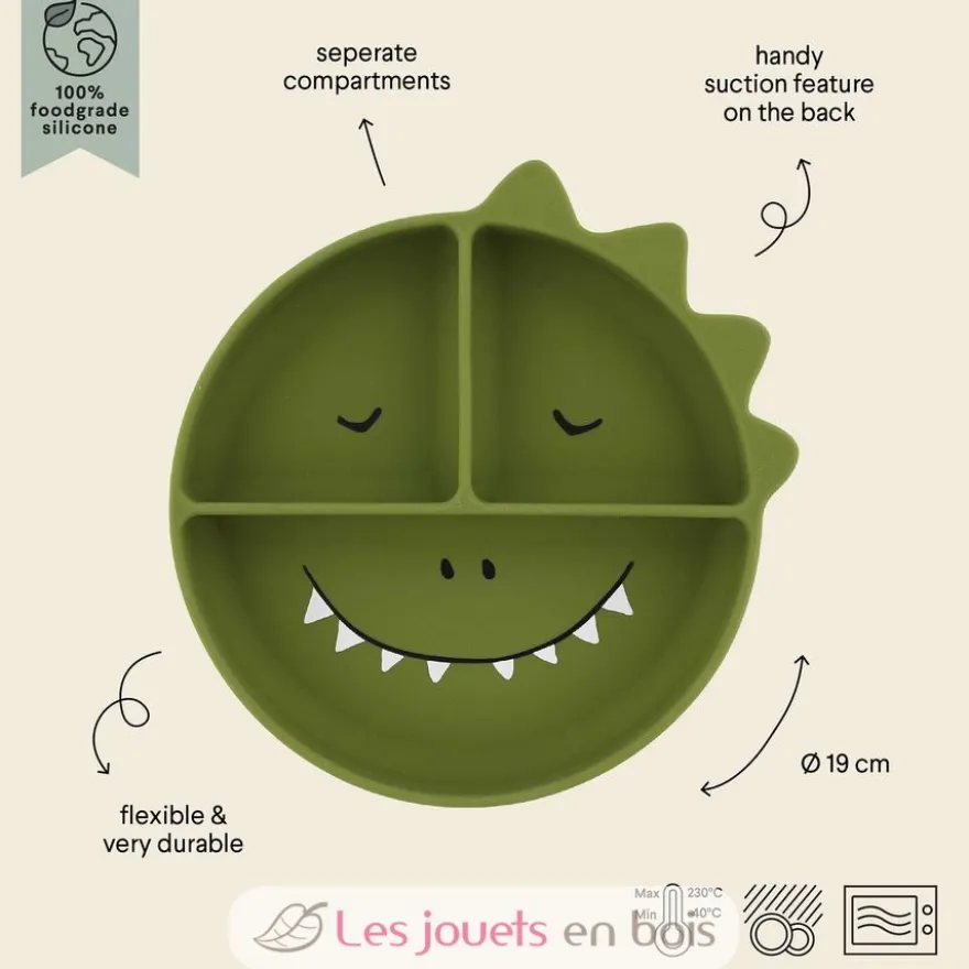 Assiette à compartiments en silicone Mr Dino - Trixie