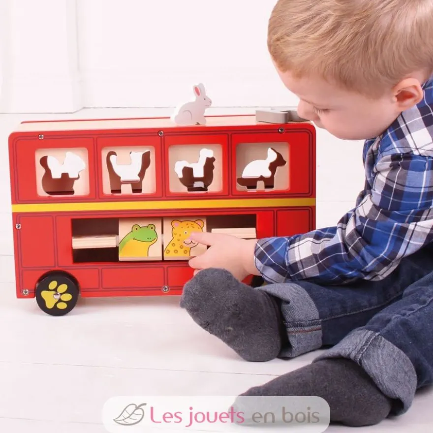 Autobus des animaux rouge - Trieur de formes - Bigjigs Toys