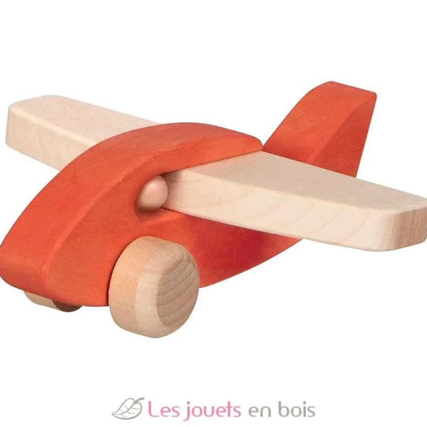 Avion en bois à faire rouler - Rouge - Dès 1 an - Goki