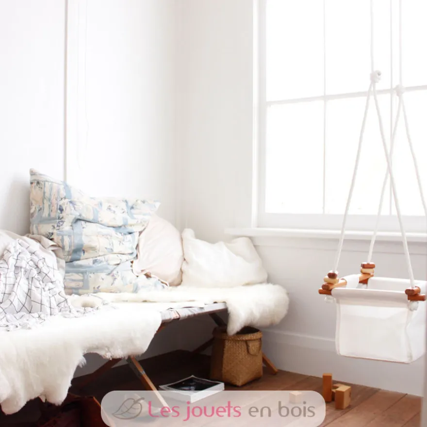 Balançoire pour bébé en bois et tissu Blanc - Solvej Swings