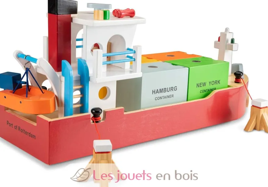 Bateau-container avec 4 containers - New Classic Toys