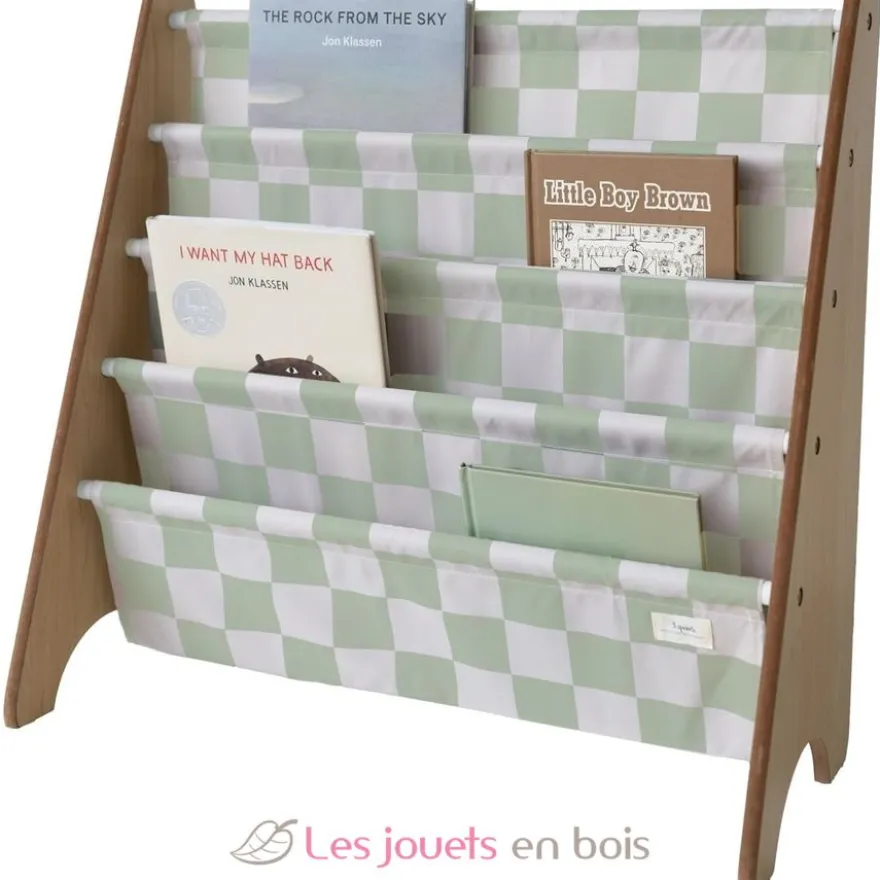 Bibliothèque livres reyclé damier vert - 3 Sprouts