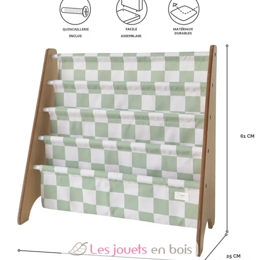 Bibliothèque livres reyclé damier vert - 3 Sprouts