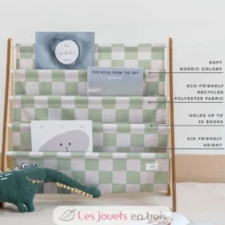 Bibliothèque livres reyclé damier vert - 3 Sprouts