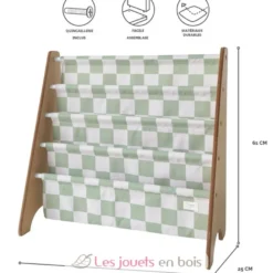 Bibliothèque livres reyclé damier vert - 3 Sprouts