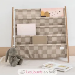 Bibliothèque livres reyclé damier beige - 3 Sprouts