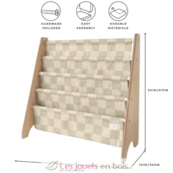 Bibliothèque livres reyclé damier beige - 3 Sprouts