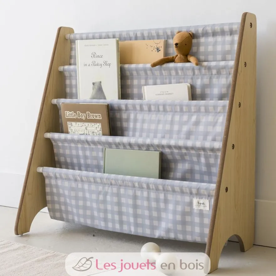Bibliothèque livres reyclé vichy bleu - 3 Sprouts