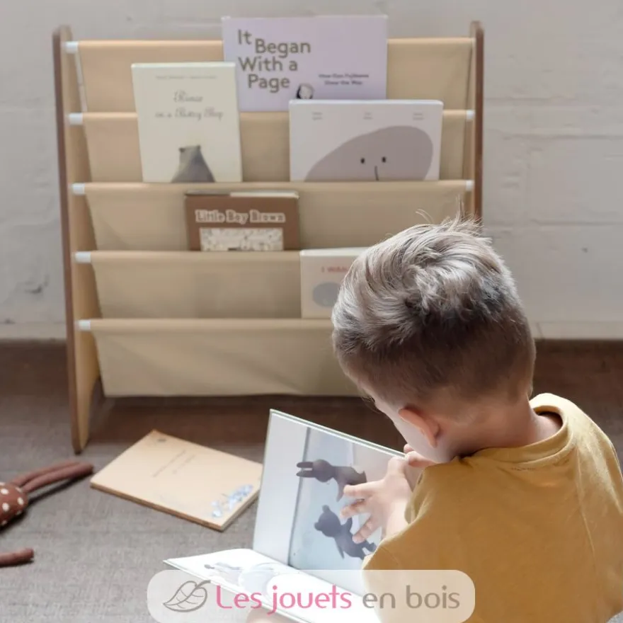 Bibliothèque livres tissu recyclé beige - 3 Sprouts