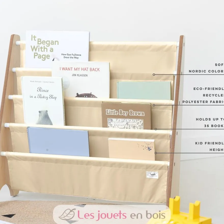 Bibliothèque livres tissu recyclé beige - 3 Sprouts