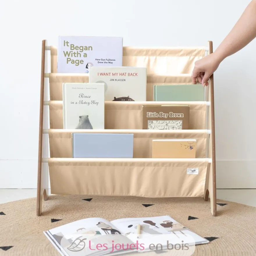 Bibliothèque livres tissu recyclé beige - 3 Sprouts