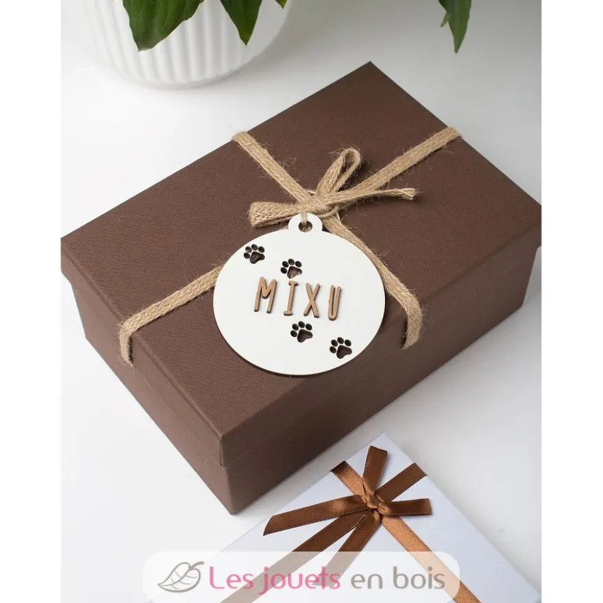 Boule de Noël chien personnalisable bois blanc - Vintiun