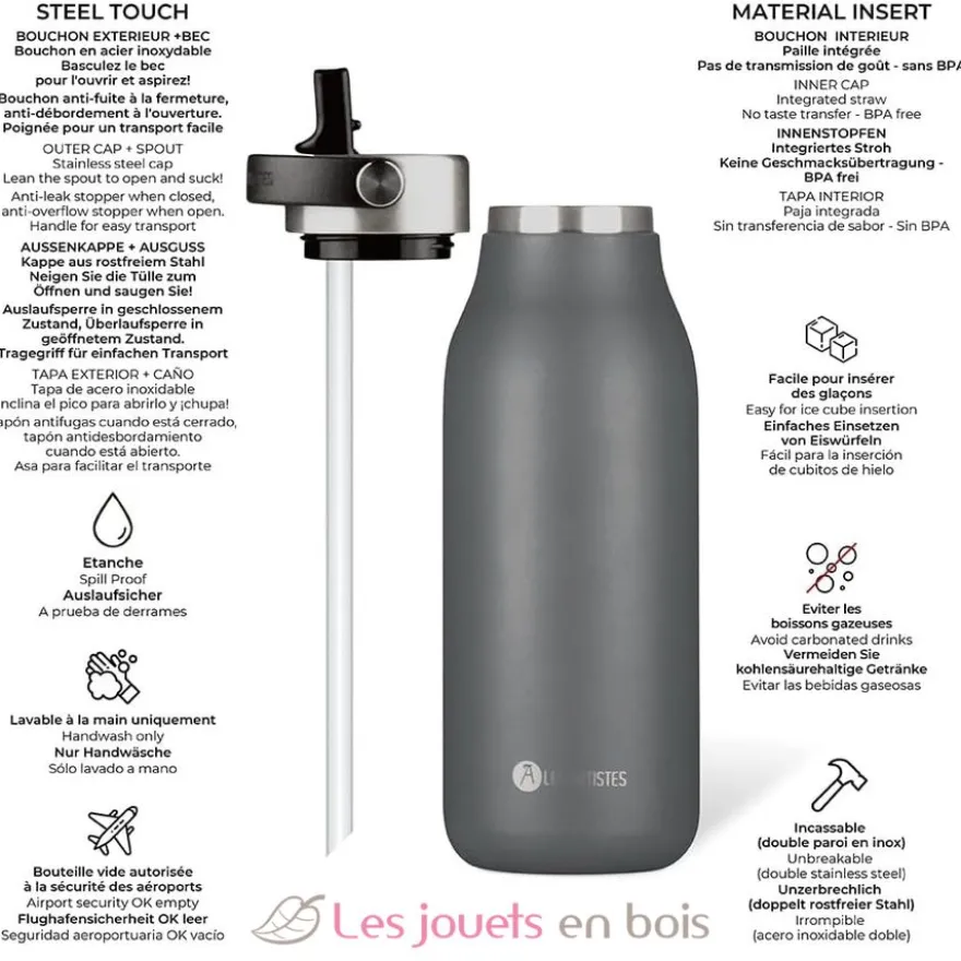 Bouteille isotherme 2.0 grise 1L - Les Artistes Paris