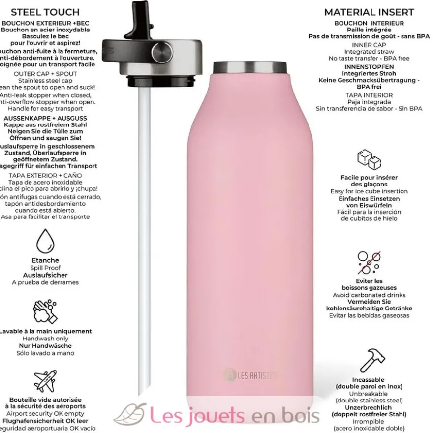 Bouteille isotherme 2.0 Magnolia rose 1,5L - Les Artistes Paris