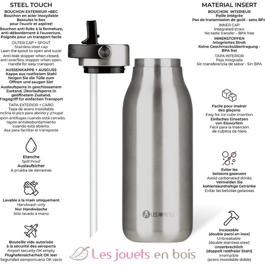 Bouteille isotherme 2.0 Pearl argent 1L - Les Artistes Paris