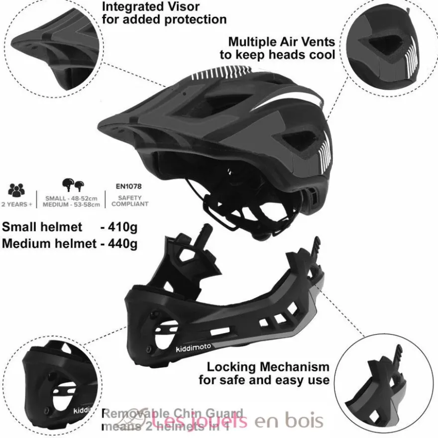 Casque vélo intégral noir rouge bleu S - Kiddimoto