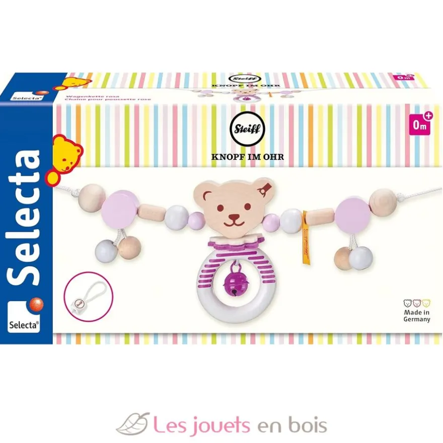 Chaîne pour poussette Ours Steiff rose - Selecta