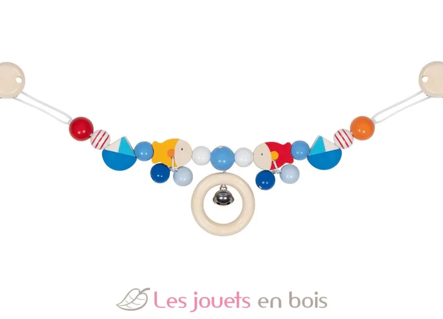 Chaîne poussette bateaux et poissons en bois coloré - Goki
