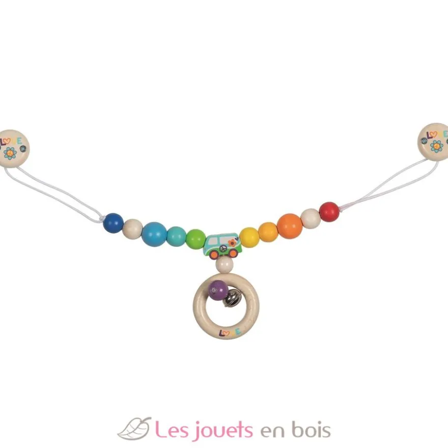 Chaîne poussette van arc-en-ciel en bois coloré - Goki