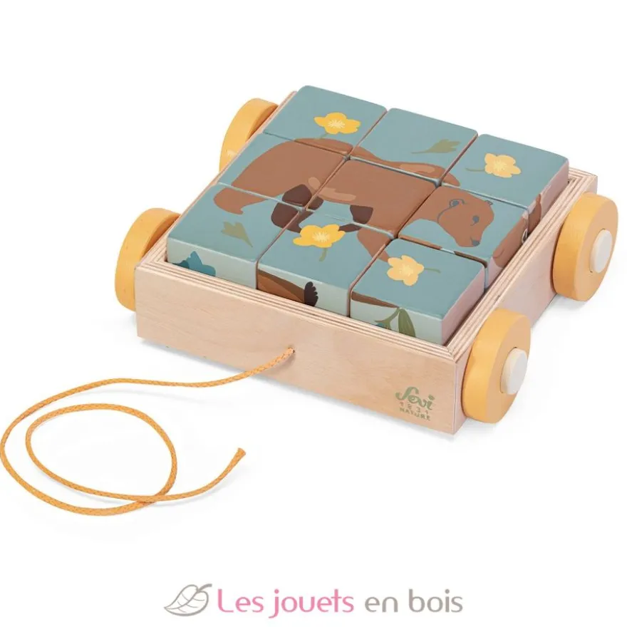 Chariot avec puzzle de cubes animaux - Sevi