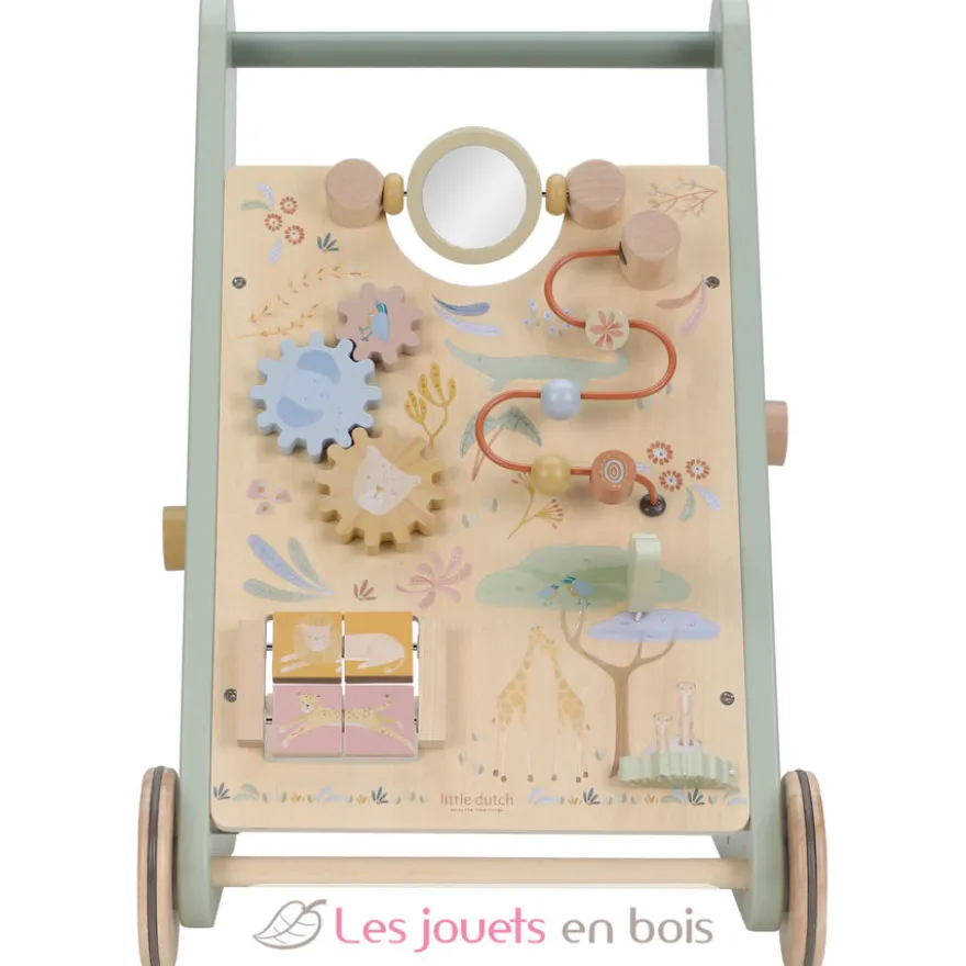 Chariot de marche en bois Safari Friends vert - Little Dutch