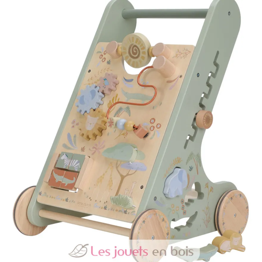 Chariot de marche en bois Safari Friends vert - Little Dutch