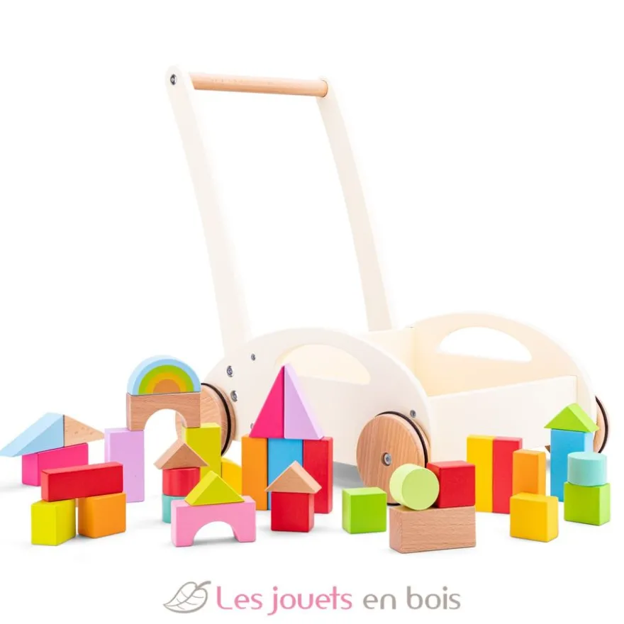 Chariot de marche et blocs en bois - New Classic Toys