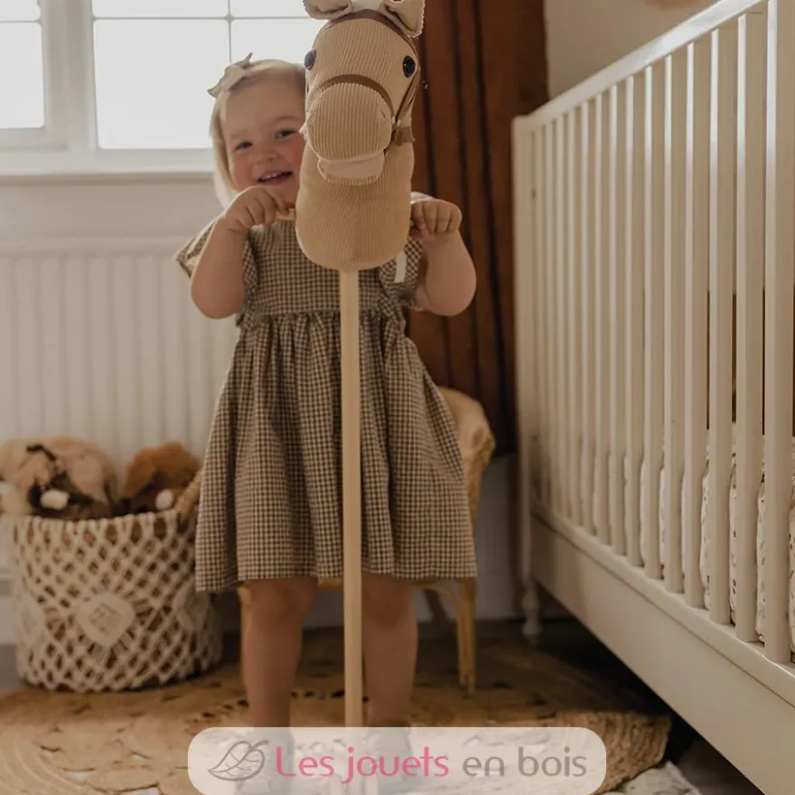 Cheval bâton en bois et velours côtelé - Bigjigs Toys