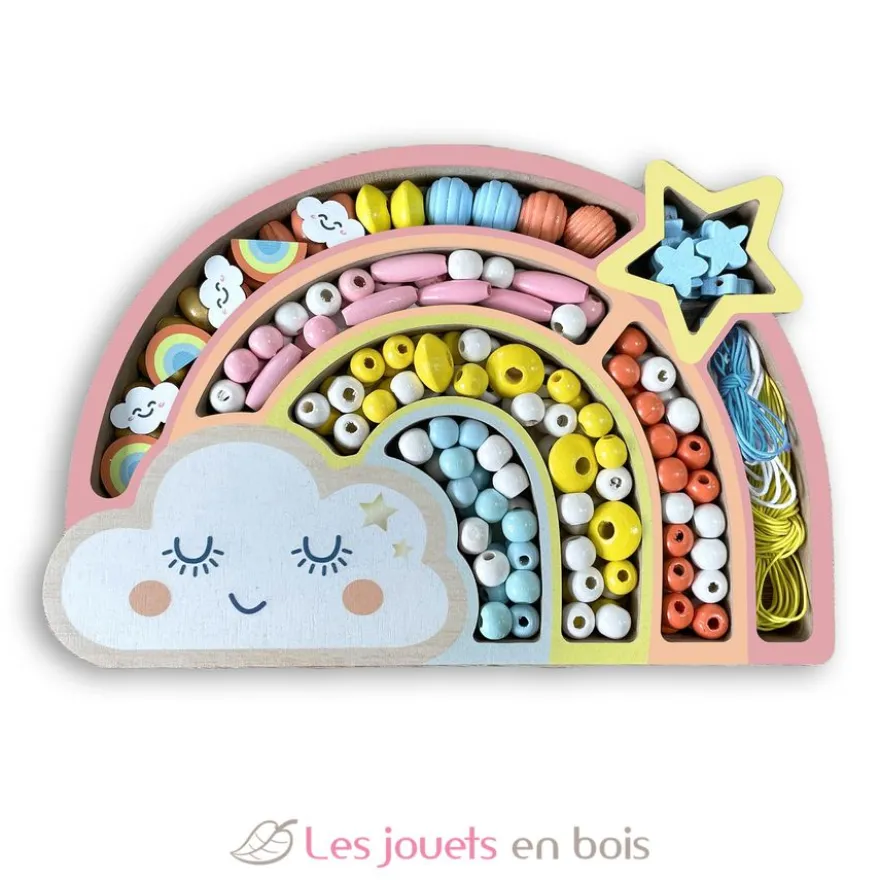Coffret arc en ciel perles en bois - Dès 4 ans - Sycomore