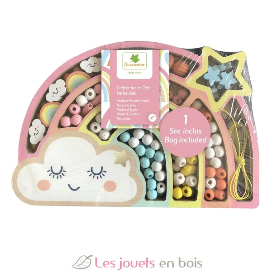 Coffret arc en ciel perles en bois - Dès 4 ans - Sycomore