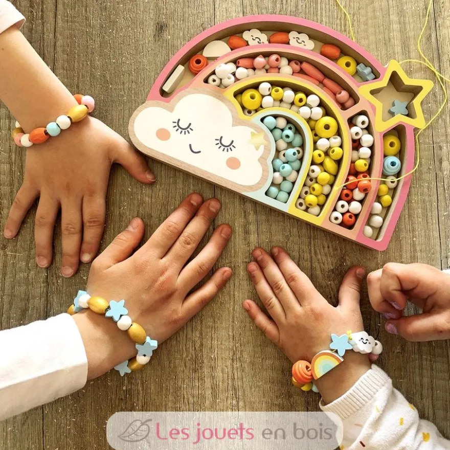 Coffret arc en ciel perles en bois - Dès 4 ans - Sycomore