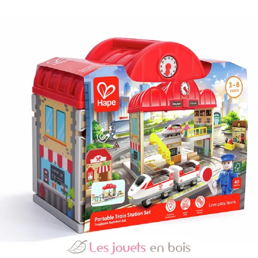 Coffret circuit de train portable - Bois et plastique - Hape
