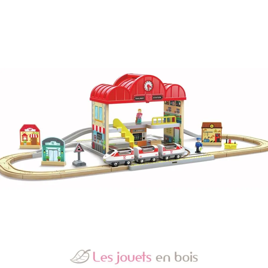 Coffret circuit de train portable - Bois et plastique - Hape