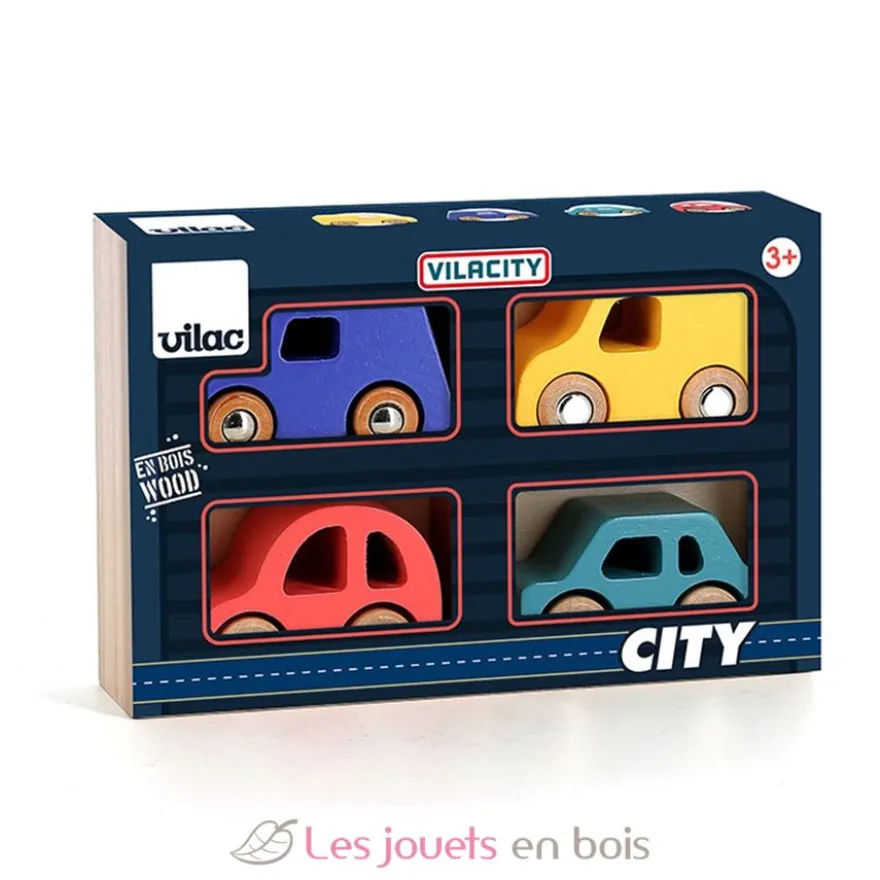Coffret de 4 voitures en bois City - Vilac