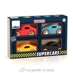 Coffret de 4 voitures en bois Super cars - Vilac
