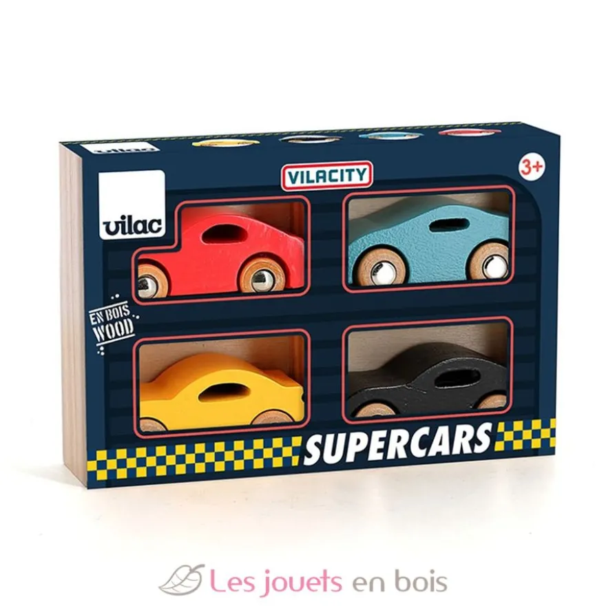 Coffret de 4 voitures en bois Super cars - Vilac