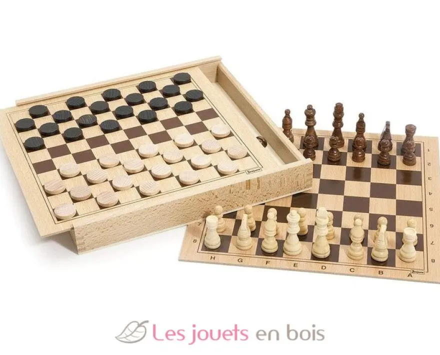 Coffret Jeu de Dames et d'Echecs - Jeujura