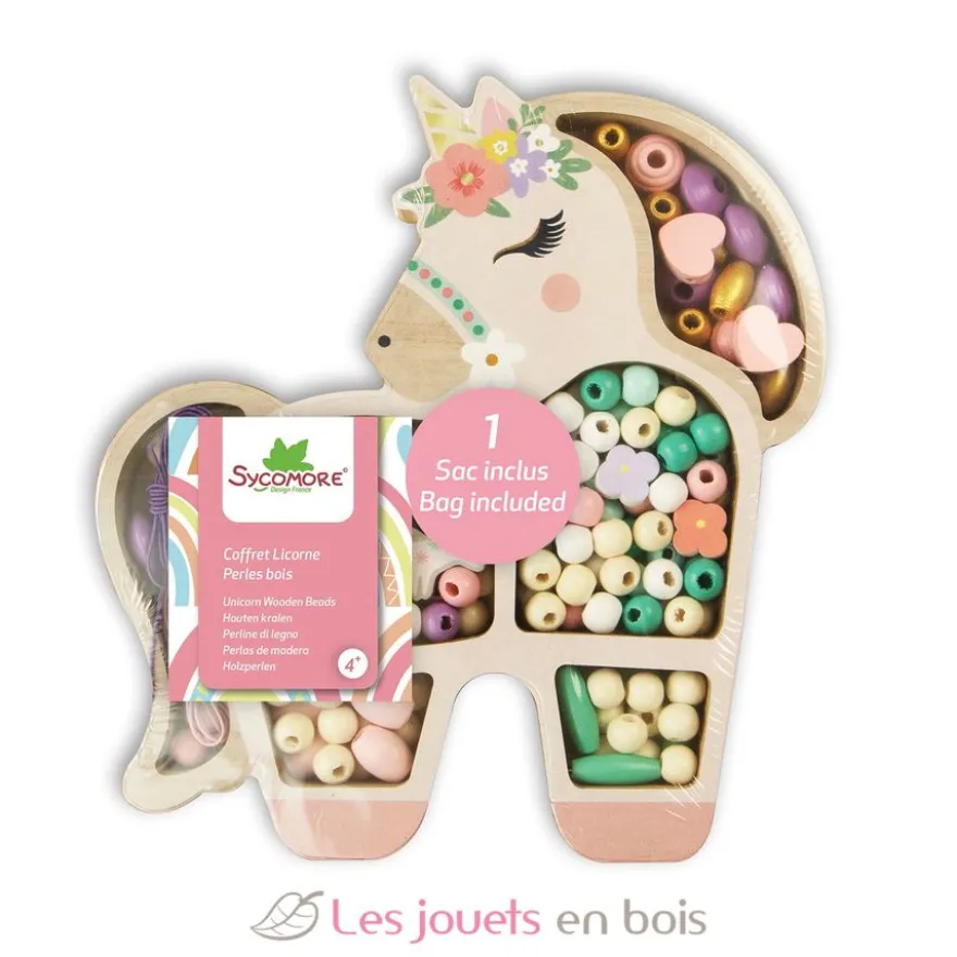 Coffret licorne perles en bois - Dès 4 ans - Sycomore