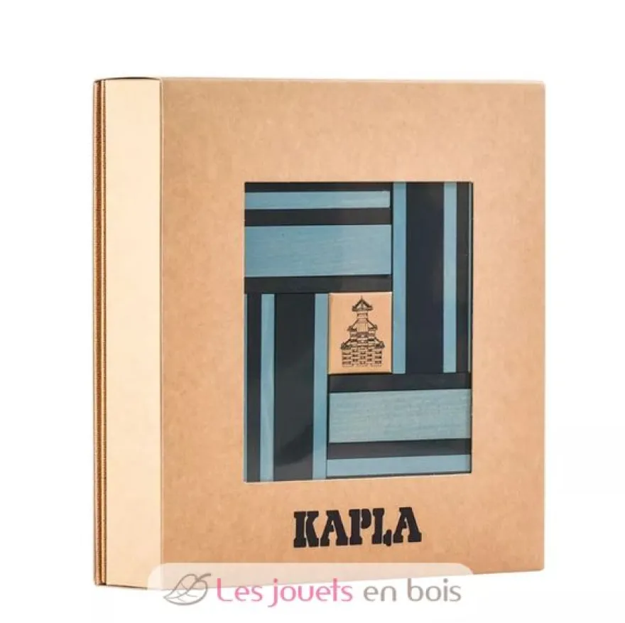 Coffret 40 planchettes bleu ciel et bleu foncé avec livre - Kapla