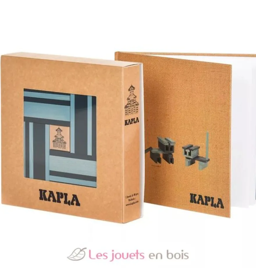 Coffret 40 planchettes bleu ciel et bleu foncé avec livre - Kapla