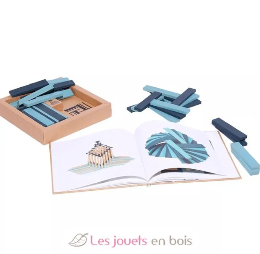 Coffret 40 planchettes bleu ciel et bleu foncé avec livre - Kapla