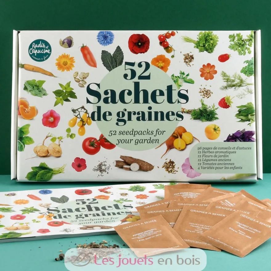Coffret 52 sachets de graines à semer - Radis et Capucine