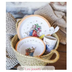 Coffret vaisselle en mélamine 5 pièces Pierre Lapin abricot - Petit Jour