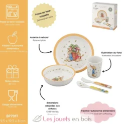 Coffret vaisselle en mélamine 5 pièces Pierre Lapin abricot - Petit Jour