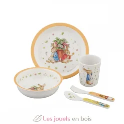 Coffret vaisselle en mélamine 5 pièces Pierre Lapin abricot - Petit Jour