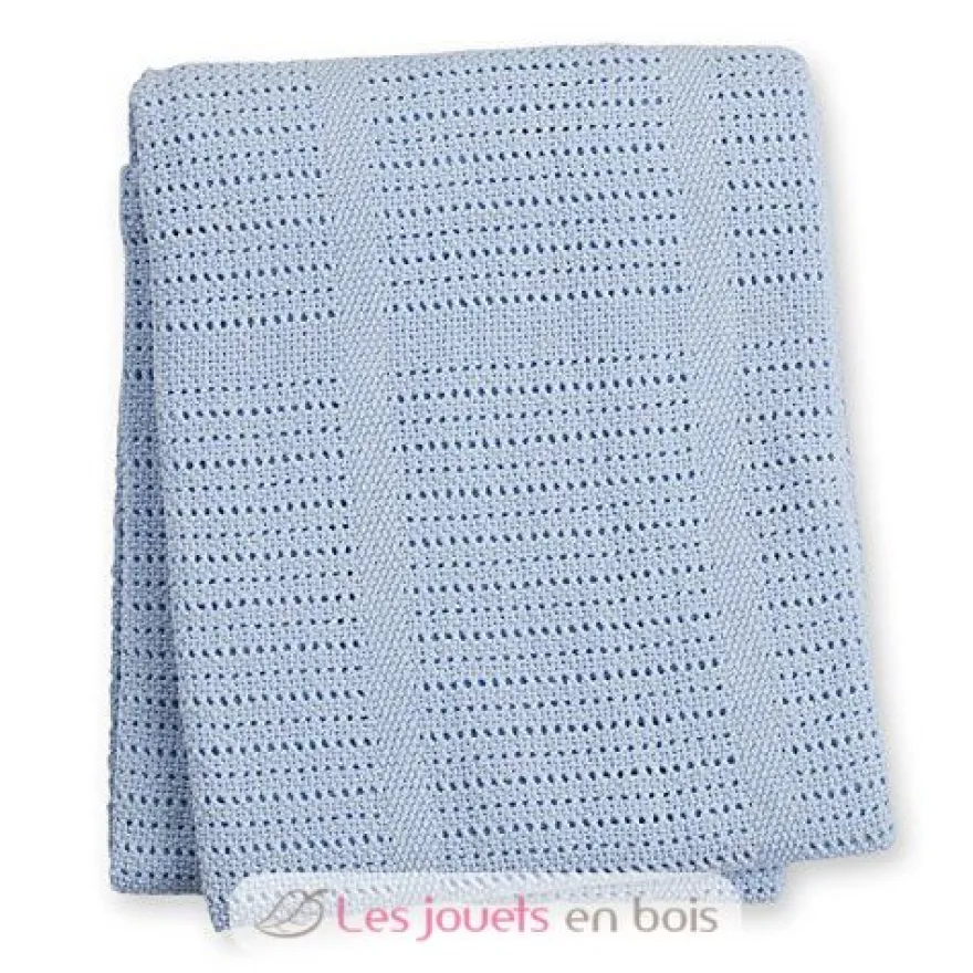Couverture tricot de coton - Bleu - Lulujo