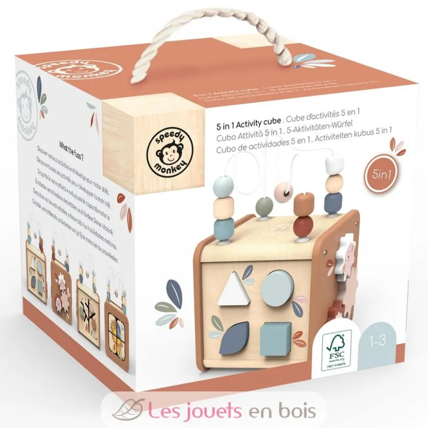 Cube d'activités en bois 5 en 1 - Speedy Monkey