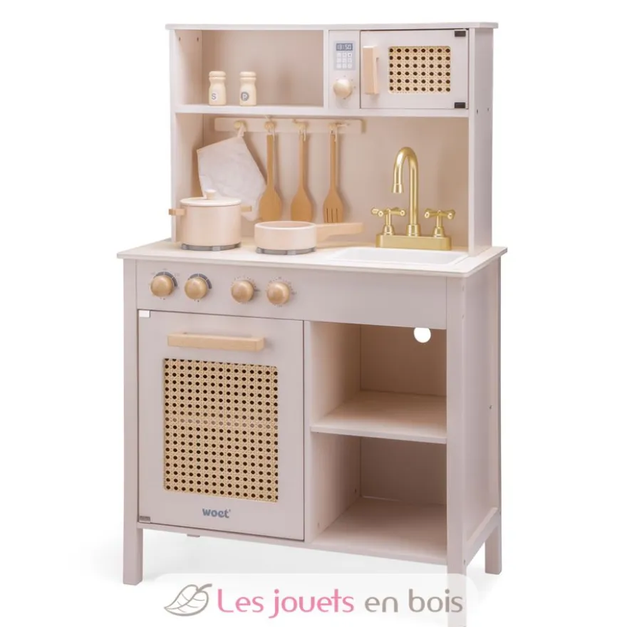 Cuisine en bois et rotin rose - New Classic Toys