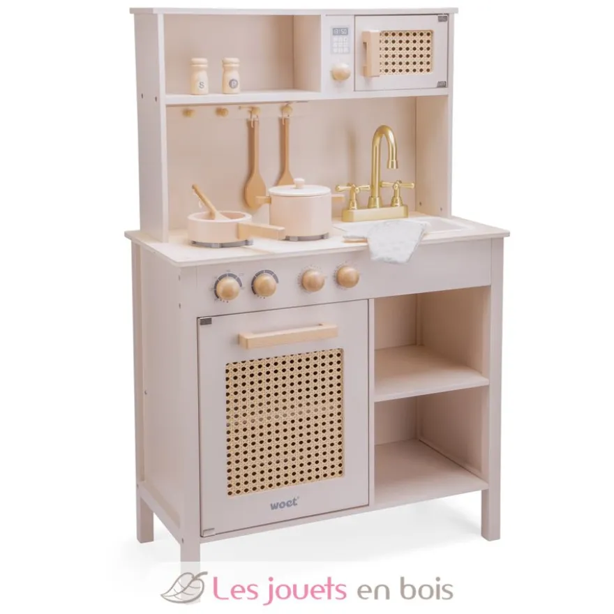 Cuisine en bois et rotin rose - New Classic Toys